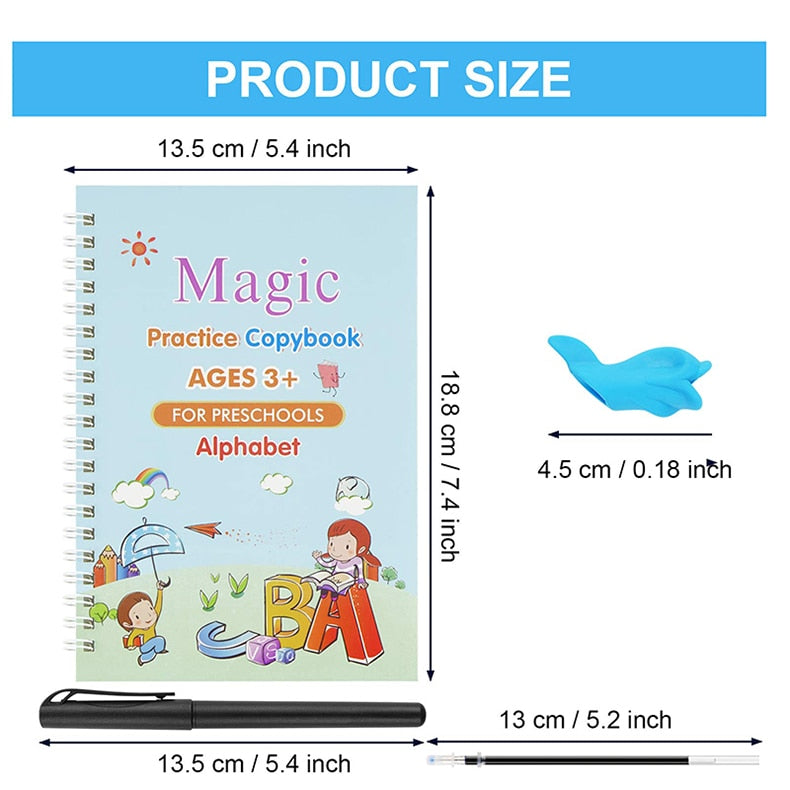 Pack Of 4 Pcs With 10 Refill Copybooks Pen Magic Copy Book Free Wiping Children’s Kid Writing Sticker Practice Copybook For Calligraphy