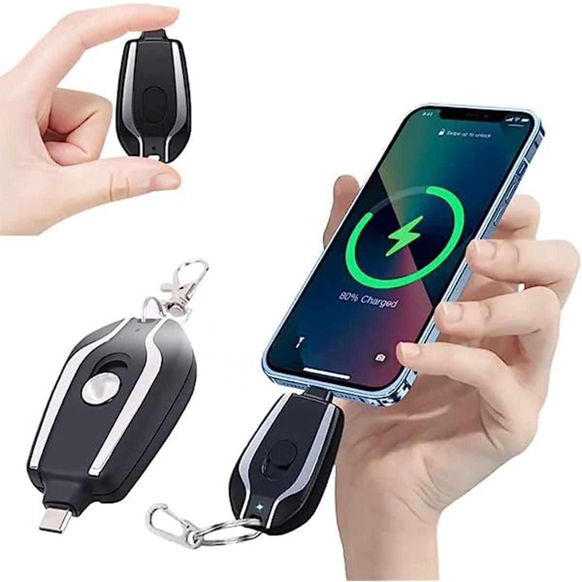 Keychain Portable Charger, Mini Power Emergency Pod Key Ring Cell Phone Charger, Ultra-compact External Fast Charging Power Bank Type C Battery/iphone